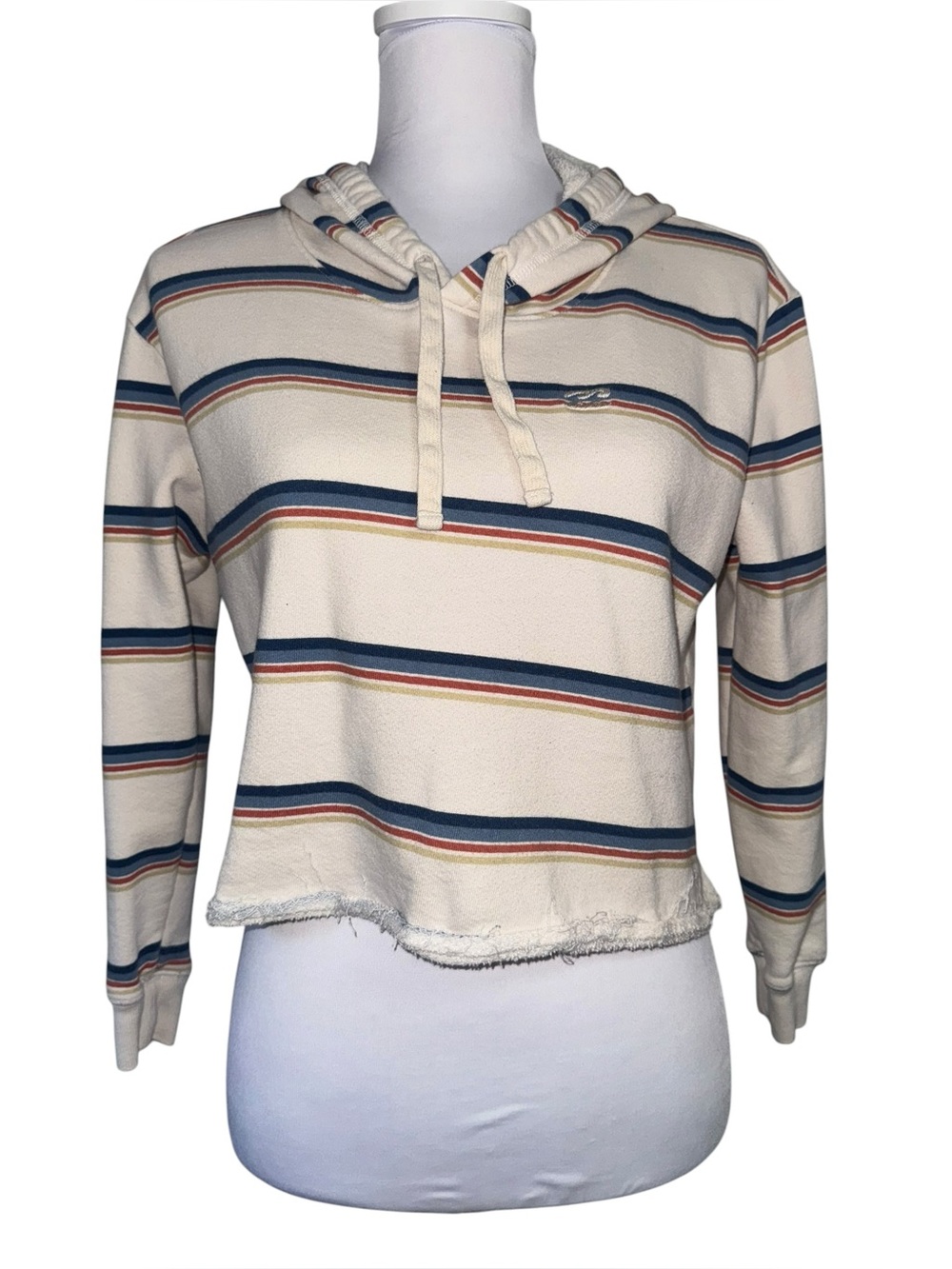 Billabong Striped Crop Hoodie Small Raw Hem Beach Surf‎ Pullover Boho